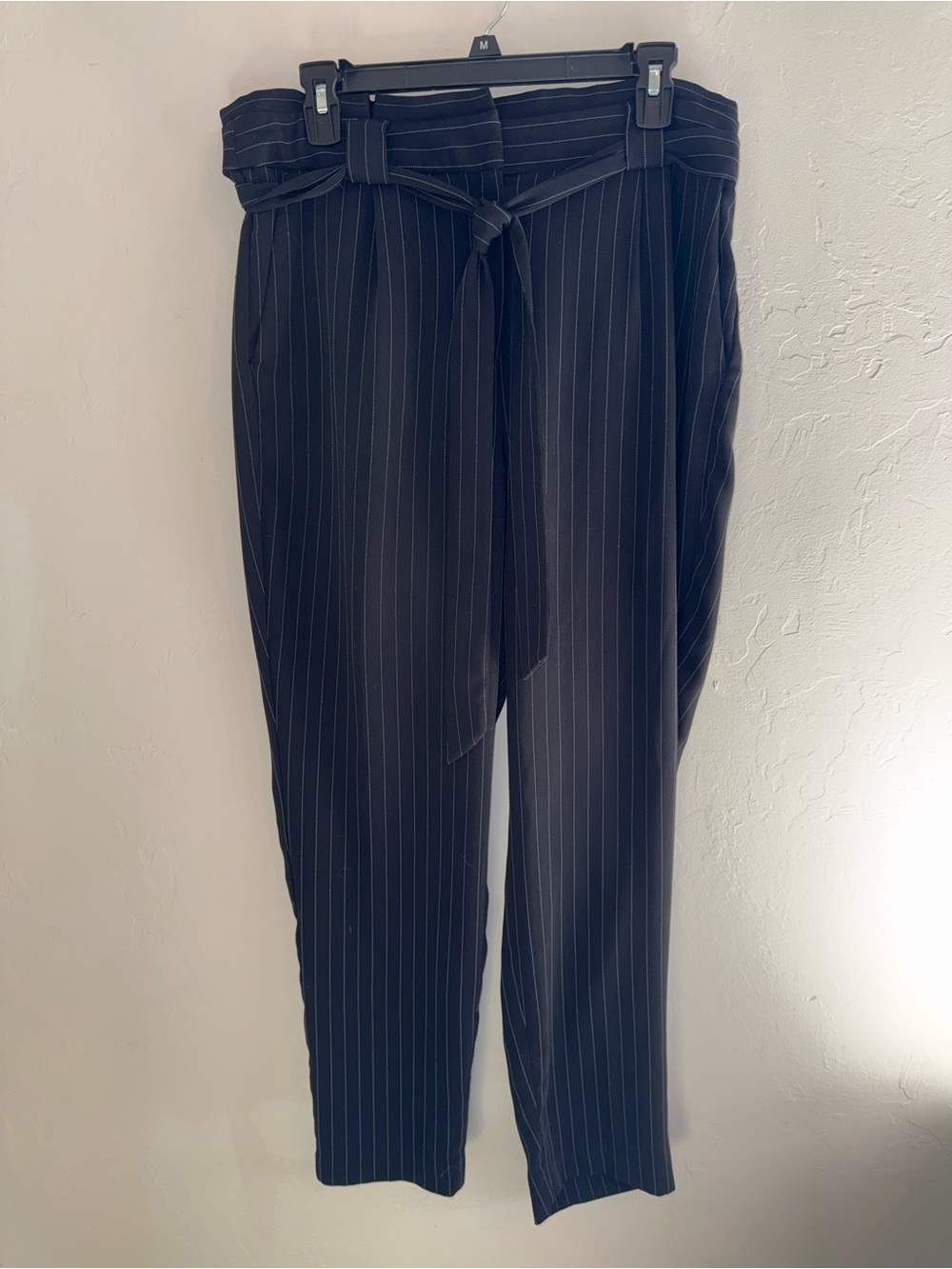 Express Waist Pinstripe Trousers - Black